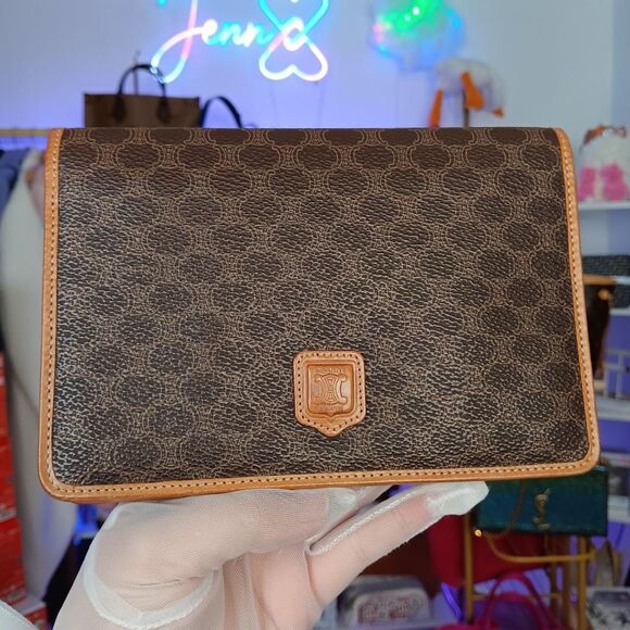 Rare VTG Celine Large Size Macadam Brown Leather Accordion Organizer Wallet - Picture 2 of 13